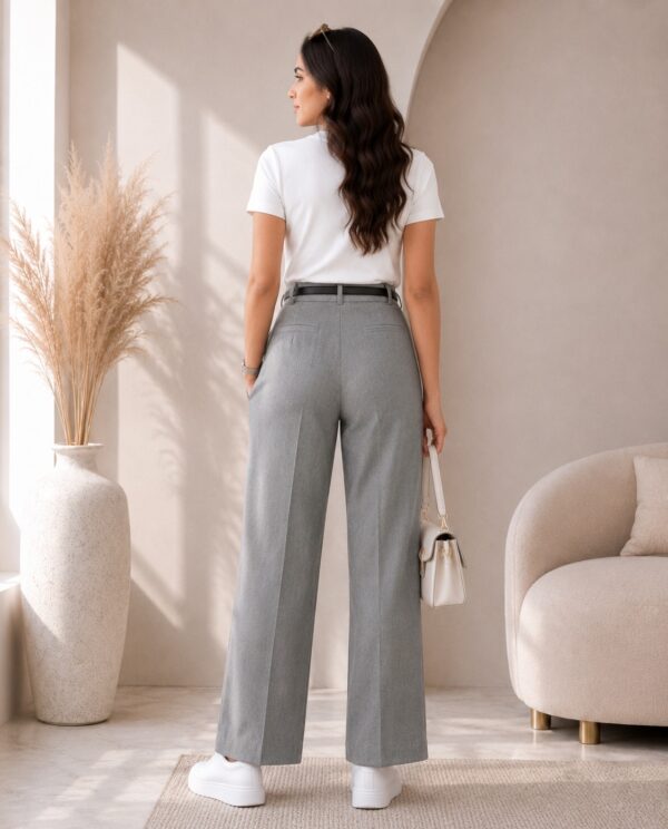 Women's Cotton Blend High Waist Wide Leg Formal Trousers | Casual Office Wear Palazzo Pants with Belt