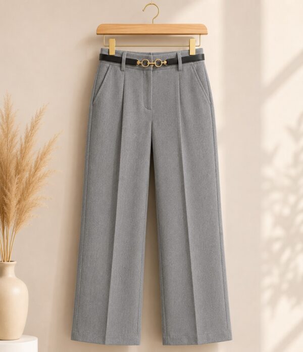 Women's Cotton Blend High Waist Wide Leg Formal Trousers | Casual Office Wear Palazzo Pants with Belt
