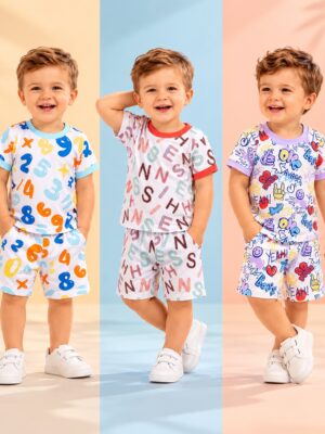 combo 3 generated Boys Cotton Printed T-Shirt & Shorts Combo Set (Pack of 3)