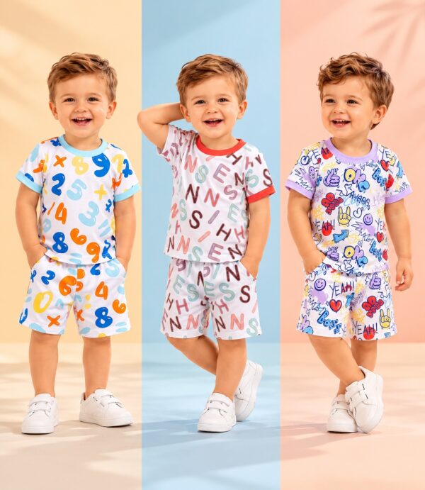 Boys Cotton Printed T-Shirt & Shorts Combo Set (Pack of 3)