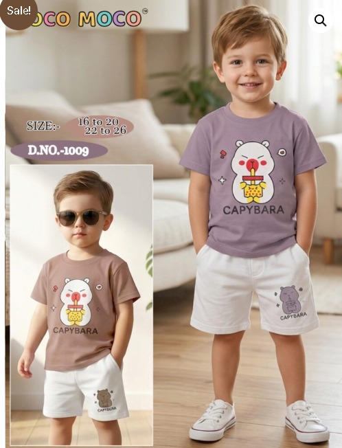 Capybara Printed Boys Cotton Clothing Set | Kids Half Sleeve T-Shirt & Shorts Summer Co-Ord Set