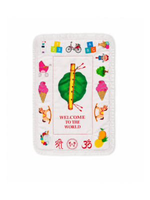 Baby Welcome Mat with Krishna Flute Print | Soft Cotton Godri for Naming Ceremony & Puja