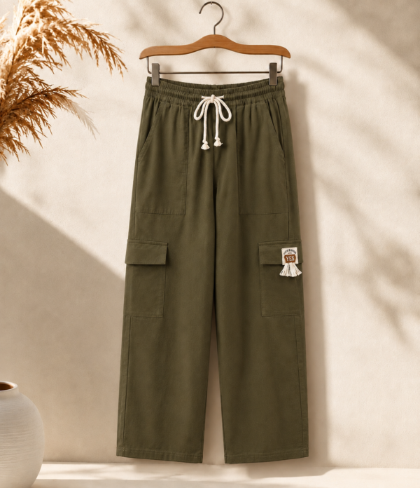 Girls Wide Leg Cargo Pants | Stylish Cotton Blend Palazzo Cargo Trousers for Girls