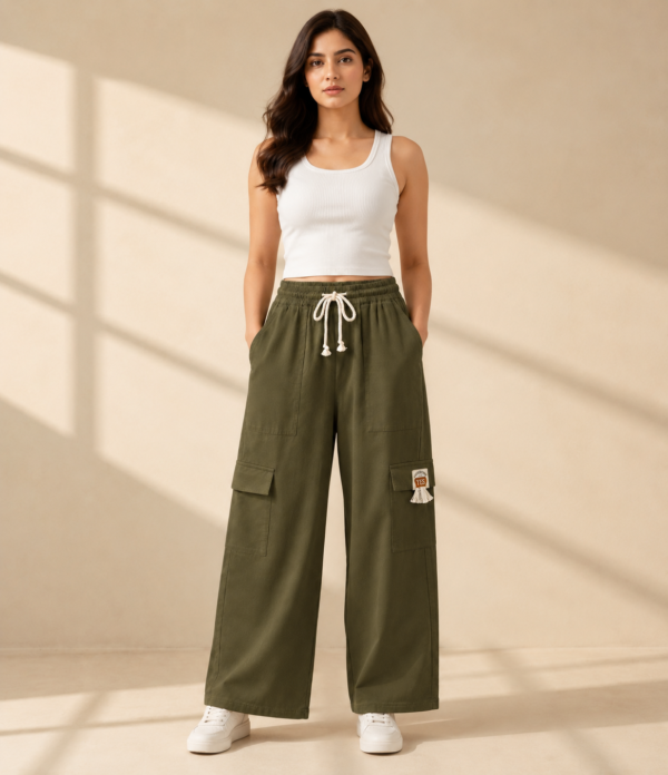 Girls Wide Leg Cargo Pants | Stylish Cotton Blend Palazzo Cargo Trousers for Girls