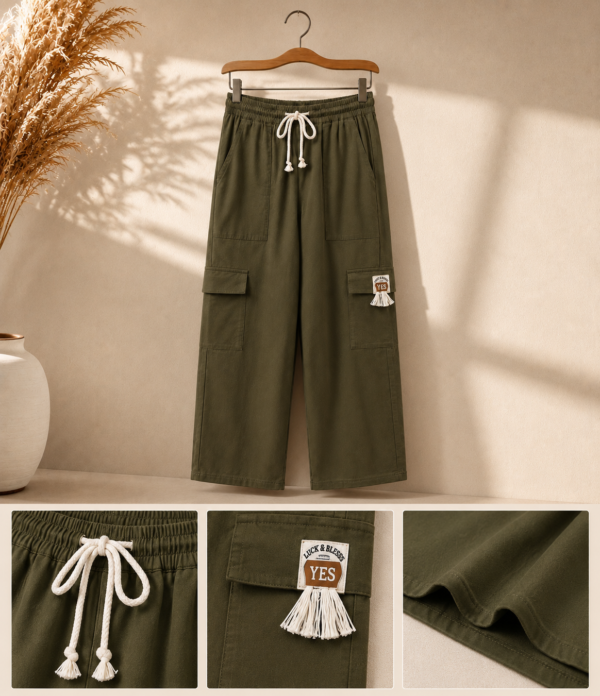 Girls Wide Leg Cargo Pants | Stylish Cotton Blend Palazzo Cargo Trousers for Girls