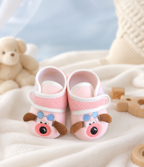 Baby Pink Cartoon Dog Prewalker Shoes | Soft Sole Anti-Slip First Walking Shoes for Baby Girls & Infants