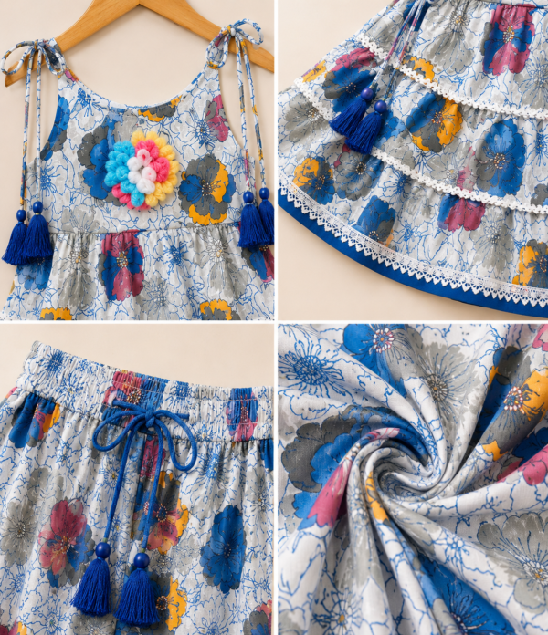 Girls Floral Printed Sharara Set with Tiered Top | Stylish Ethnic Co-Ord Set for Girls