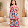 Girls Floral Printed Sharara Set with Tiered Top | Stylish Ethnic Co-Ord Set for Girls
