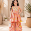 Girls Printed Sharara Set with Sleeveless Kurti | Stylish Ethnic Co-Ord Set for Girls