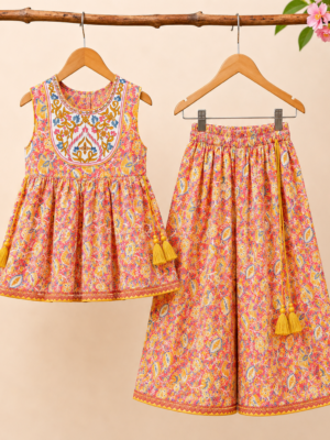 Girls Printed Sharara Set with Sleeveless Kurti | Stylish Ethnic Co-Ord Set for Girls