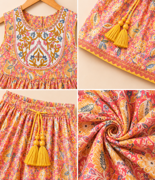Girls Printed Sharara Set with Sleeveless Kurti | Stylish Ethnic Co-Ord Set for Girls