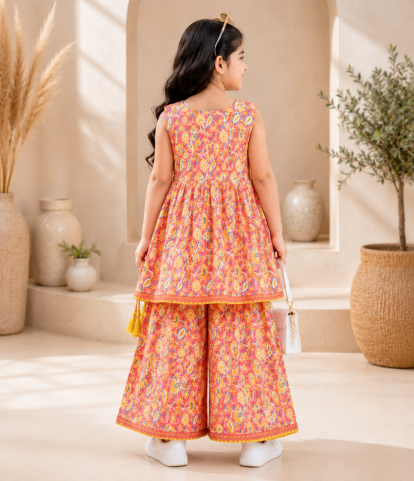 Girls Printed Sharara Set with Sleeveless Kurti | Stylish Ethnic Co-Ord Set for Girls