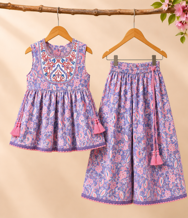 Girls Printed Sharara Set with Sleeveless Kurti | Stylish Ethnic Co-Ord Set for Girls