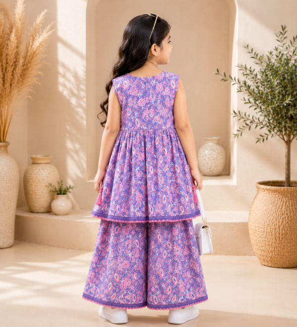 Girls Printed Sharara Set with Sleeveless Kurti | Stylish Ethnic Co-Ord Set for Girls