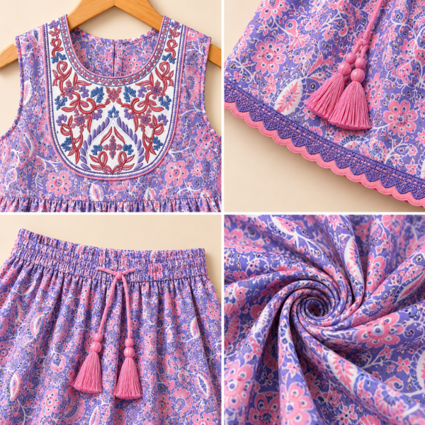 Girls Printed Sharara Set with Sleeveless Kurti | Stylish Ethnic Co-Ord Set for Girls