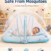 Baby Mosquito Net Bedding Set with Pillow – Soft Blue Printed Baby Sleeping Bed with Protective Net