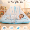 Baby Mosquito Net Bedding Set with Pillow – Soft Blue Printed Baby Sleeping Bed with Protective Net