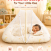 Baby Mosquito Net Bedding Set with Pillow – Soft Cream Printed Newborn Baby Sleeping Bed