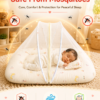 Baby Mosquito Net Bedding Set with Pillow – Soft Cream Printed Newborn Baby Sleeping Bed