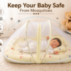 Baby Mosquito Net Bedding Set with Pillow – Soft Yellow Printed Newborn Sleeping Bed