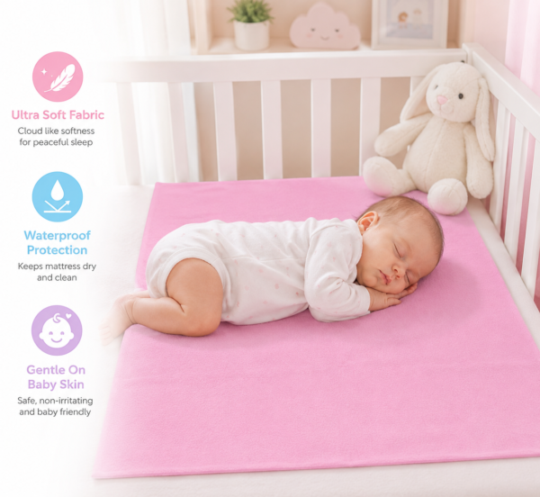 Pink Waterproof Baby Dry Sheet | Soft Reusable Mattress Protector for Newborns & Infants 0.7m x 1.0m