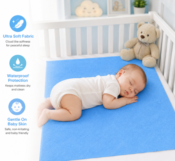 Sky Blue Waterproof Baby Dry Sheet | Soft Reusable Mattress Protector for Newborns & Infants 0.7m x 1.0m