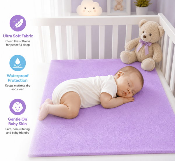 Lavender Waterproof Baby Dry Sheet | Reusable Soft Mattress Protector for Newborns & Infants 0.7m x 1.0m