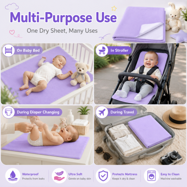 Lavender Waterproof Baby Dry Sheet | Reusable Soft Mattress Protector for Newborns & Infants 0.7m x 1.0m