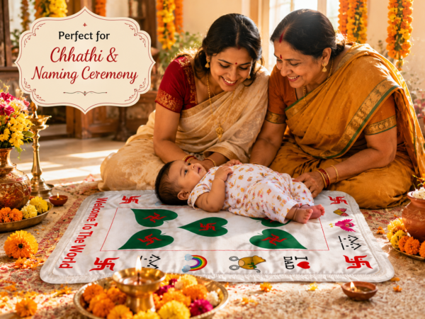 Baby Godri with Auspicious Leaf Print | Soft Cotton Godri for Name Ceremony