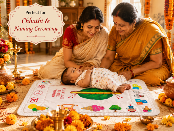 Baby Welcome Mat with Krishna Flute Print | Soft Cotton Godri for Naming Ceremony & Puja