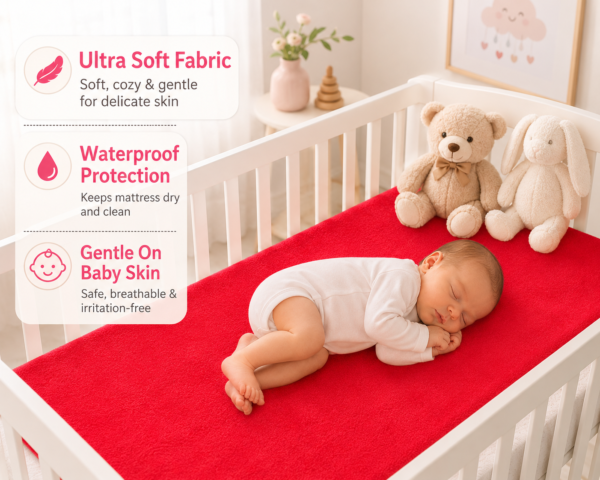 Red Waterproof Baby Dry Sheet | Soft Reusable Mattress Protector for Newborns & Infants 1.0m x 1.4m