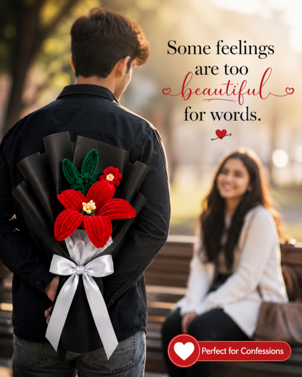 Handmade Red Lily Pipe Cleaner Flower Bouquet | Premium Chenille Flower Bouquet for Valentine's Day, Anniversary, Birthday & Speechless Confessions