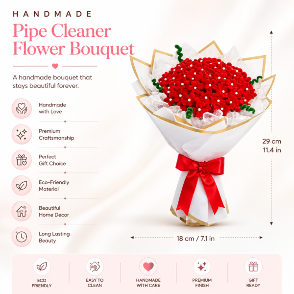 Handmade Red Baby's Breath Pipe Cleaner Flower Bouquet | Premium Chenille Artificial Flower Bouquet for Anniversary, Valentine's Day, Birthday & Home Decor