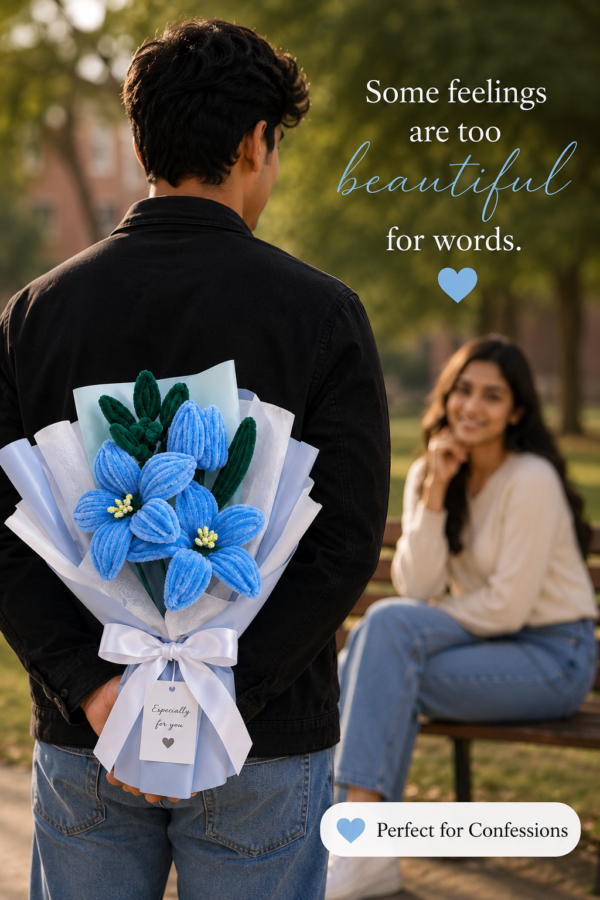 Handmade Blue Tulip & Lily Pipe Cleaner Flower Bouquet | Premium Chenille Artificial Flower Bouquet for Birthday, Anniversary, Valentine's Day & Home Decor