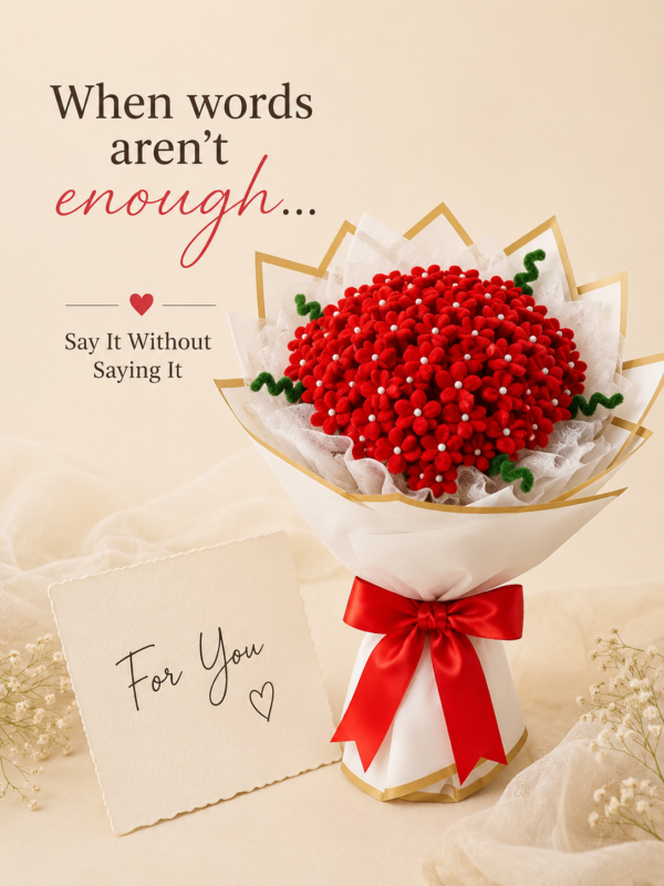 Handmade Red Baby's Breath Pipe Cleaner Flower Bouquet | Premium Chenille Artificial Flower Bouquet for Anniversary, Valentine's Day, Birthday & Home Decor