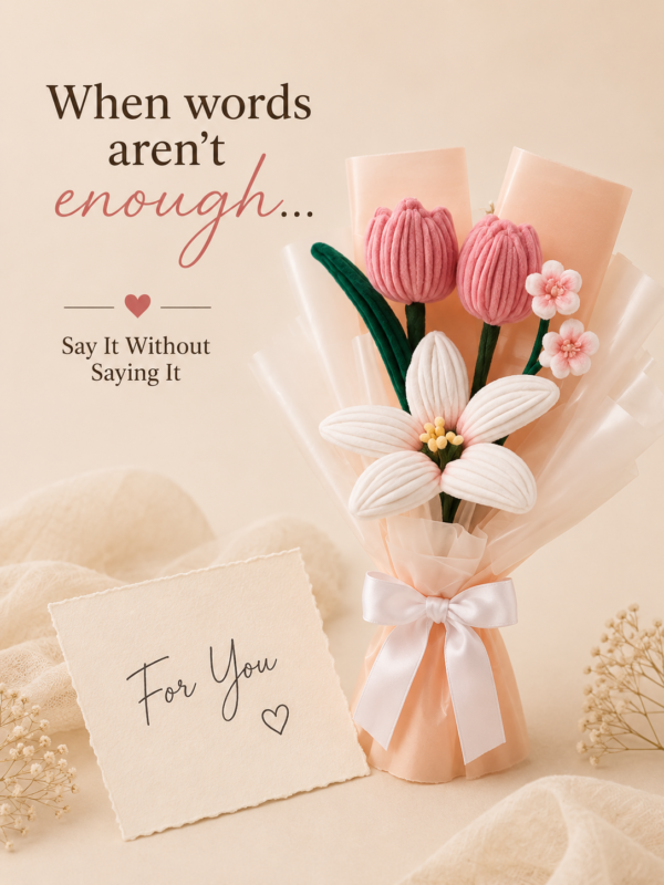 Handmade Pink Tulip & White Lily Pipe Cleaner Flower Bouquet | Premium Chenille Flower Bouquet for Birthday, Anniversary, Valentine's Day & Proposal