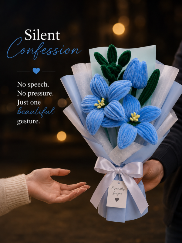 Handmade Blue Tulip & Lily Pipe Cleaner Flower Bouquet | Premium Chenille Artificial Flower Bouquet for Birthday, Anniversary, Valentine's Day & Home Decor