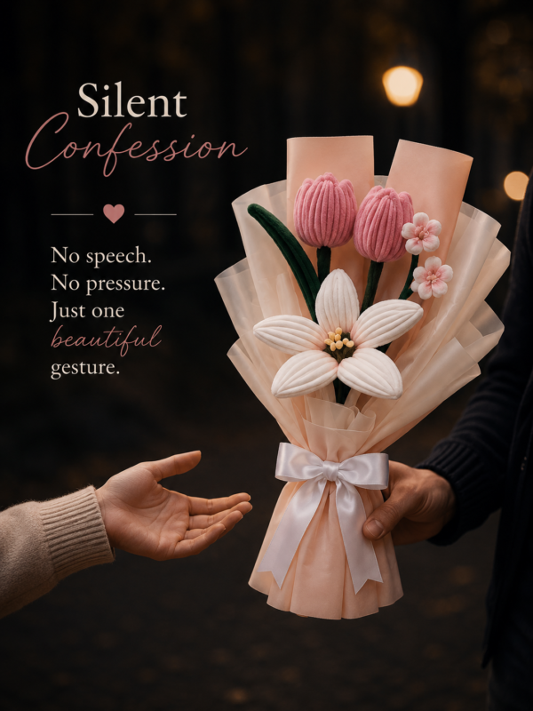 Handmade Pink Tulip & White Lily Pipe Cleaner Flower Bouquet | Premium Chenille Flower Bouquet for Birthday, Anniversary, Valentine's Day & Proposal