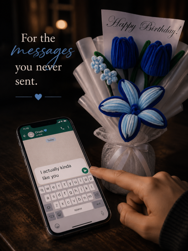 Handmade Blue Tulip & Lily Pipe Cleaner Flower Bouquet with Birthday Greeting Card | Cute Gift Bouquet for Birthday & Anniversary