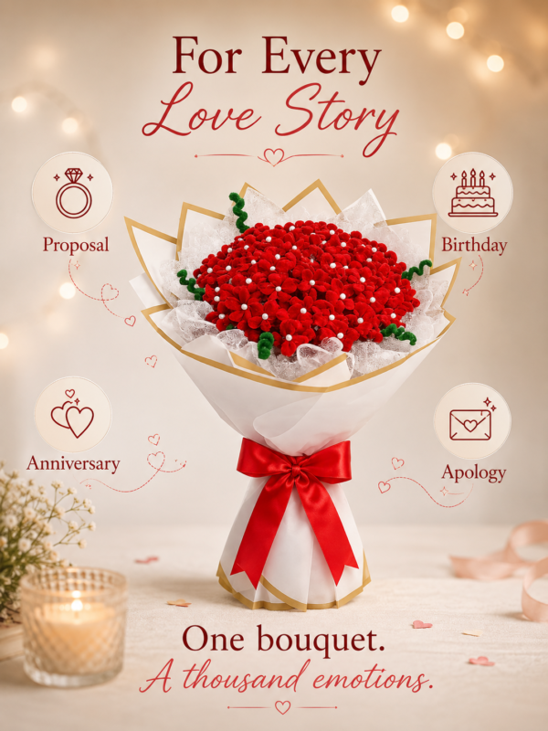 Handmade Red Baby's Breath Pipe Cleaner Flower Bouquet | Premium Chenille Artificial Flower Bouquet for Anniversary, Valentine's Day, Birthday & Home Decor