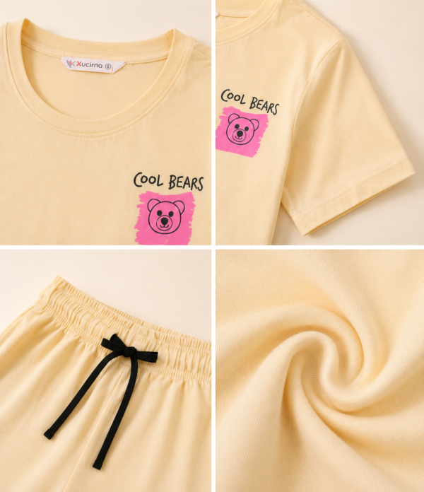 Girls Cool Bears Printed Cotton Co-Ord Set | Kids Half Sleeve T-Shirt & Wide Leg Palazzo Pants Set