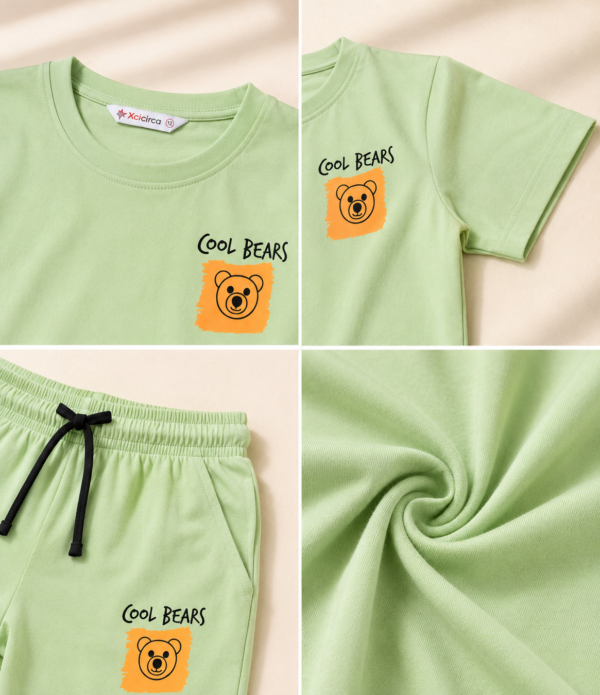 Girls Cool Bears Printed Cotton Co-Ord Set | Kids Half Sleeve T-Shirt & Wide Leg Palazzo Pants Set