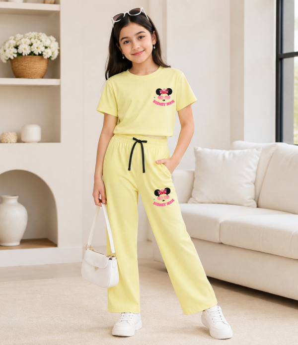 Girls Disney Printed Cotton T-Shirt & Palazzo Co-Ord Set | Casual Summer Wear for Girls