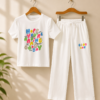 Girls Printed Cotton Co-Ord Set with Wide Leg Palazzo Pants | Half Sleeve T-Shirt & Bottom Set