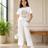 Girls Printed Cotton Co-Ord Set with Wide Leg Palazzo Pants | Half Sleeve T-Shirt & Bottom Set