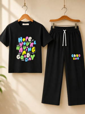 Girls Printed T-Shirt with Palazzo Pants Co-Ord Set | Casual Cotton Lounge Wear Set for Girls