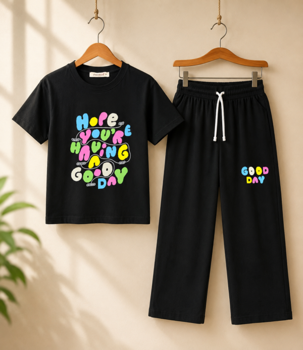 Girls Printed T-Shirt with Palazzo Pants Co-Ord Set | Casual Cotton Lounge Wear Set for Girls