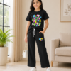 Girls Printed T-Shirt with Palazzo Pants Co-Ord Set | Casual Cotton Lounge Wear Set for Girls