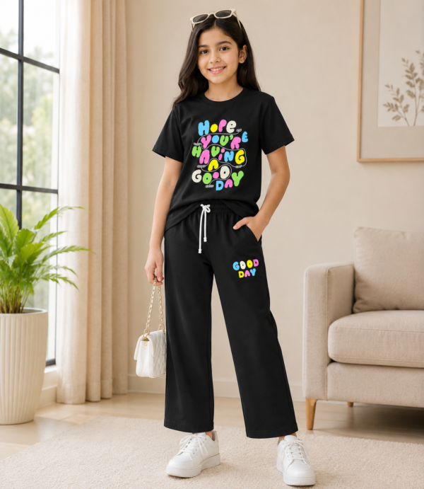 Girls Printed T-Shirt with Palazzo Pants Co-Ord Set | Casual Cotton Lounge Wear Set for Girls