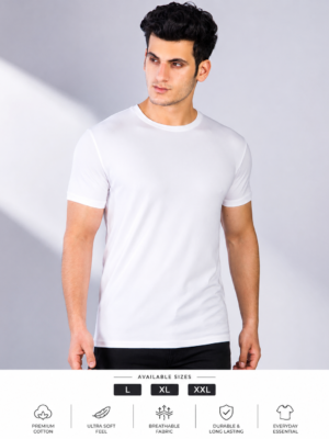 Men's Premium Cotton Plain White T-Shirt Regular Fit Round Neck Casual Wear